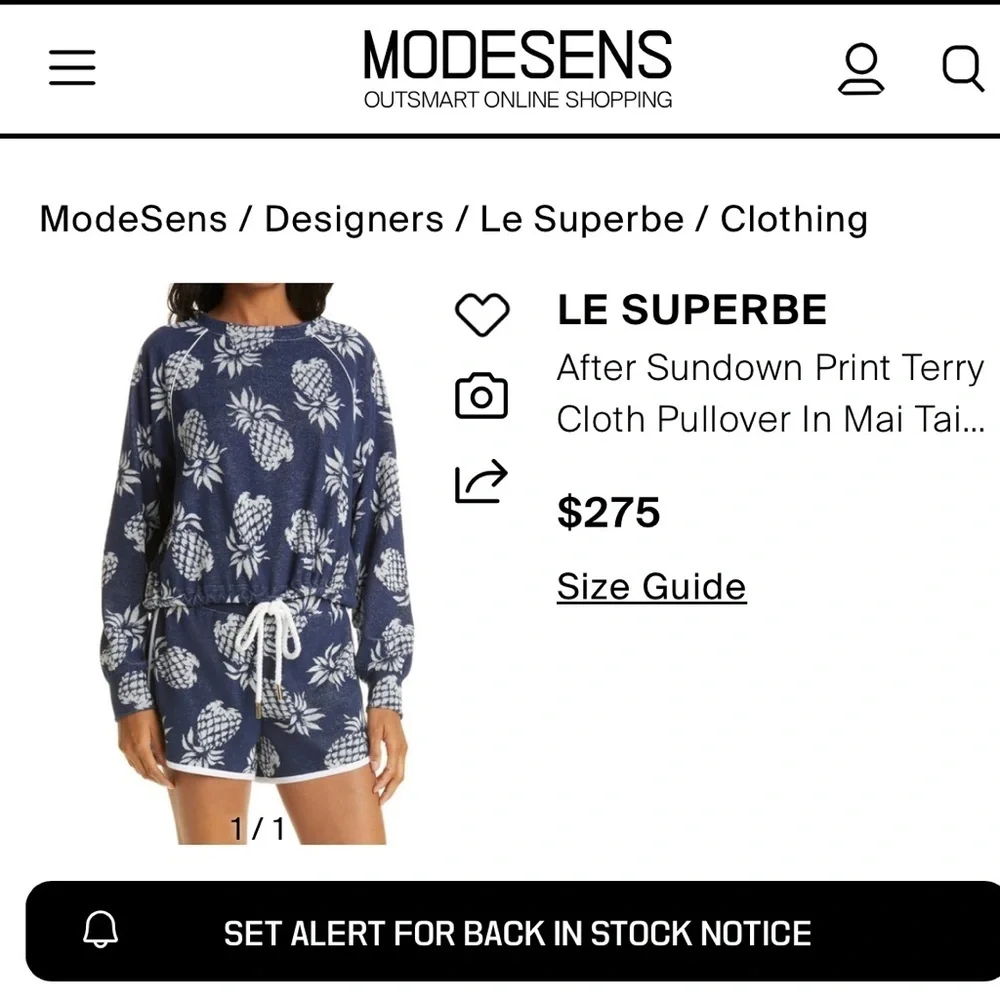 Le Superbe NWT Sz S After Sundown Mai Tai Lounge Set Navy & Off White